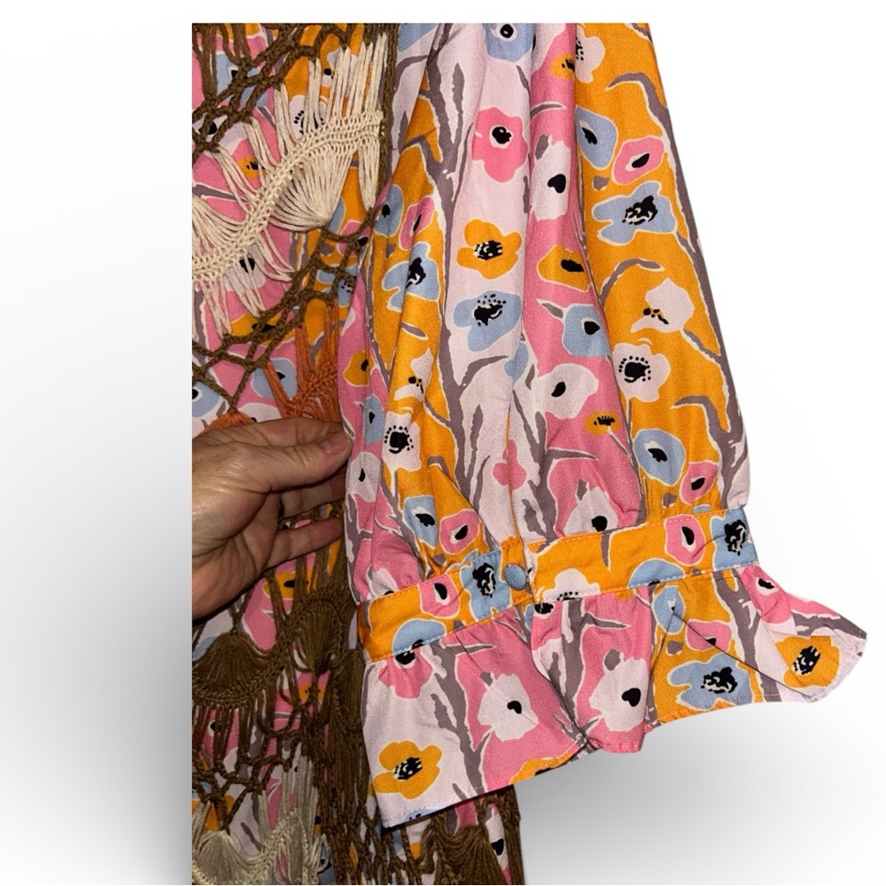 🩷🧡2X Floral Blouse with Boho Vintage Fringe Vest - Picture 3 of 16